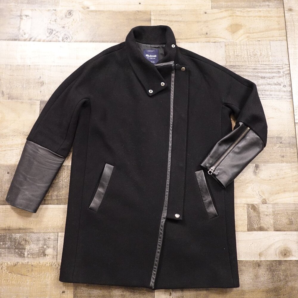 Madewell Wool & Leather Moto Coat Women’s 8 Black‎ Modern Minimalist